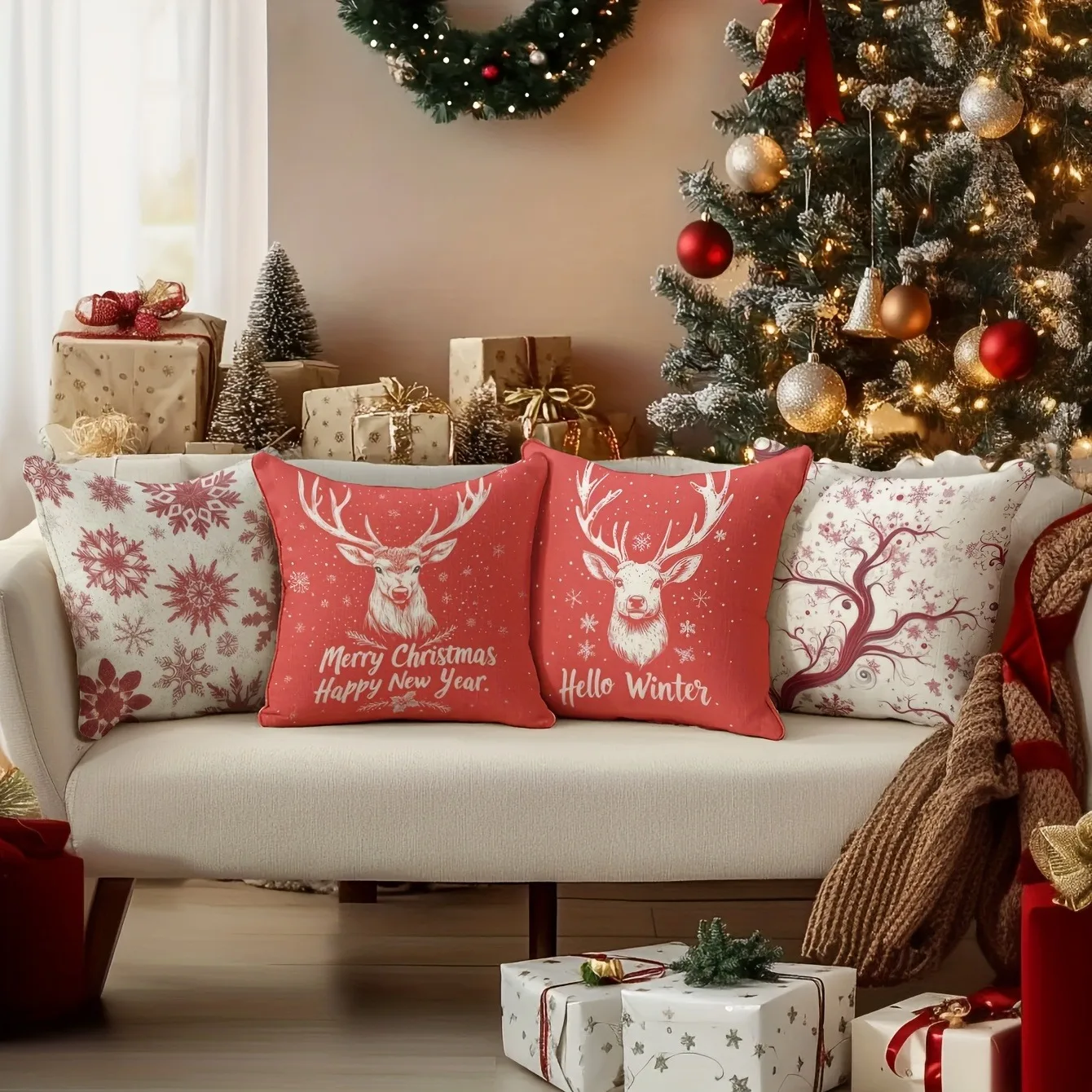 4 Christmas Decorative Pillowcases - Merry Christmas Text Sofa Cushion Covers, Suitable for Living Room and Bedroom
4 Christmas Decorative Pillowcases - Merry Christmas Text Sofa Cushion Covers, Suitable for Living Room and Bedroom