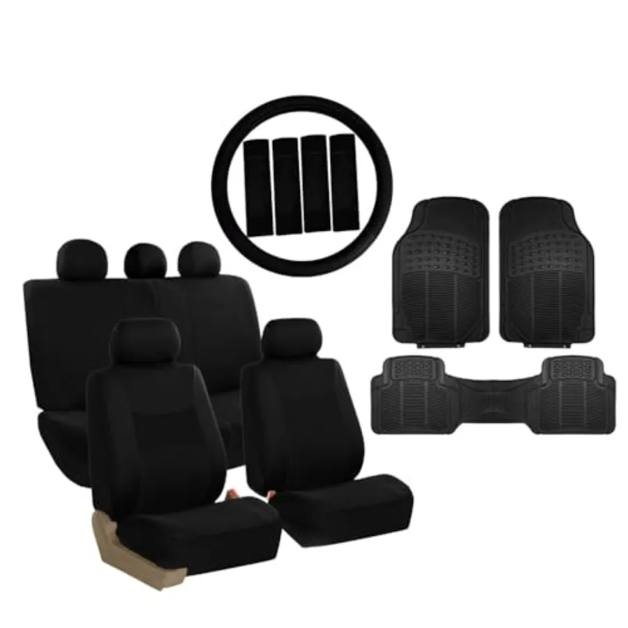 Light Breezy Cloth Full Set Car Seat Covers Combo Set: Steering Wheel Cover Seat Belt Pads and Vinyl Floor Mats Universal Fit f
Light Breezy Cloth Full Set Car Seat Covers Combo Set: Steering Wheel Cover Seat Belt Pads and Vinyl Floor Mats Universal Fit f