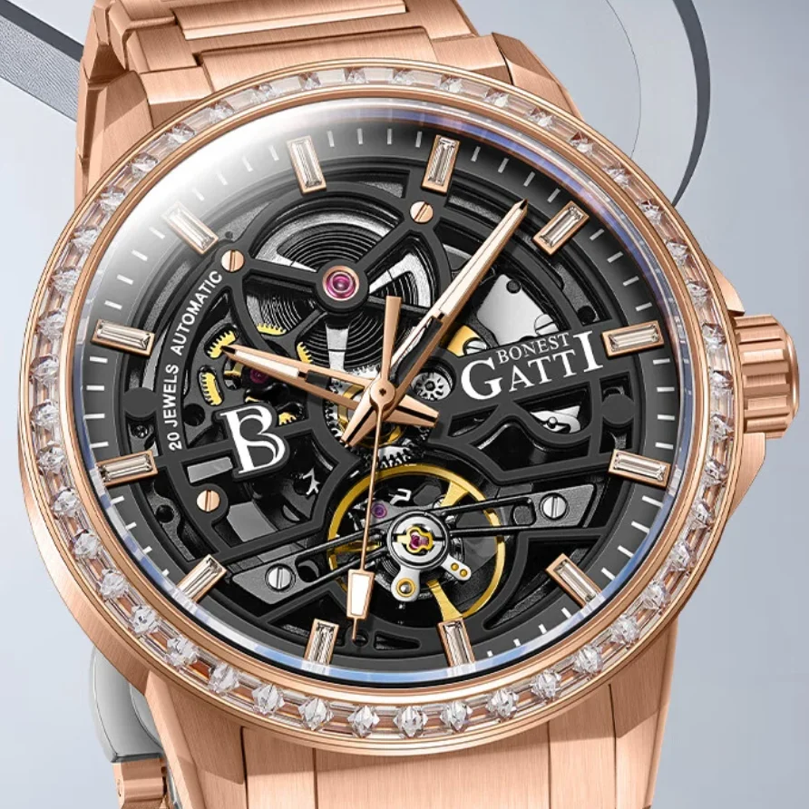 BONEST GATTI Men Automatic Watch 42mm Mechanical Wristwatch Waterproof Sapphire Mirror Luminous Skeleton Dial Crystal Bezel
BONEST GATTI Men Automatic Watch 42mm Mechanical Wristwatch Waterproof Sapphire Mirror Luminous Skeleton Dial Crystal Bezel