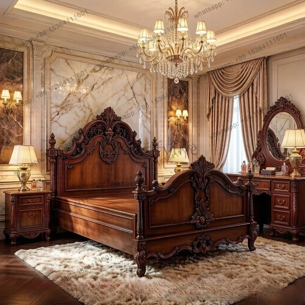 American all solid wood bed luxury double high-end villa furniture pillar French retro carved bed
American all solid wood bed luxury double high-end villa furniture pillar French retro carved bed