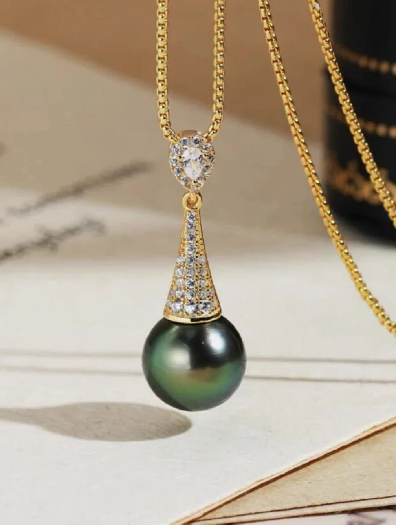 charming 10-11mm tahitian round black green pearl pendant 18inch 925s
charming 10-11mm tahitian round black green pearl pendant 18inch 925s