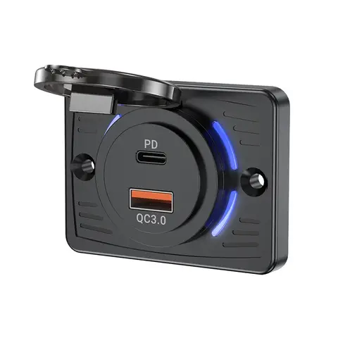 2 Ports 12V RV USB Outlet QC 18W PD 30W Type-C Quick Charge & QC3.0 Panel Wall Mount Charger Adapter for Marine Bus ATV Truck