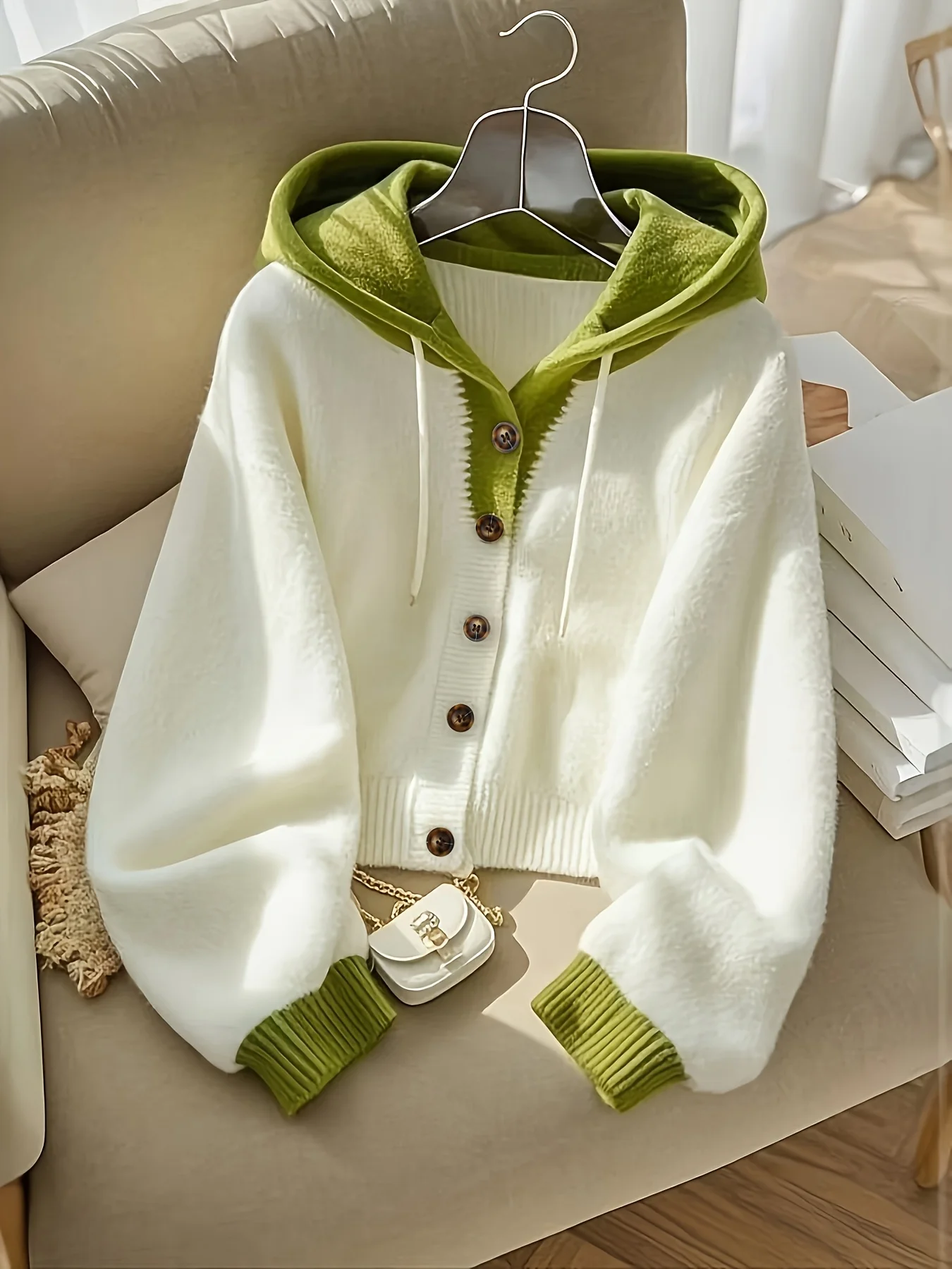 Color-blocking knitted cardigan hooded sweater preppy style sweet korean girl spring autumn knitted sweater coat
Color-blocking knitted cardigan hooded sweater preppy style sweet korean girl spring autumn knitted sweater coat