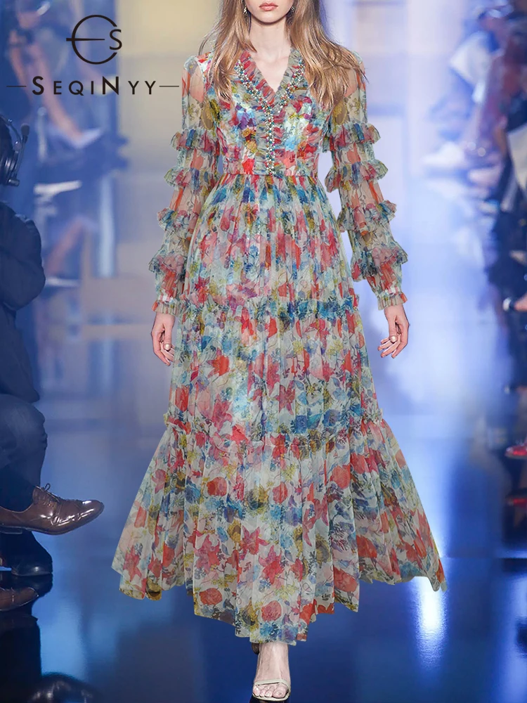 SEQINYY Bohemian Long Dress Summer Spring New Fashion Design Women Runway Floral Red Blue Print Party Beading High Quality
SEQINYY Bohemian Long Dress Summer Spring New Fashion Design Women Runway Floral Red Blue Print Party Beading High Quality