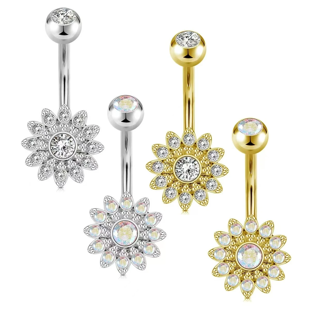 1pc Sunflower Belly Button Ring AB Zircon Bling Bling Nail Navel Ring Stainless Steel Umbilical Ring Women's Piercing Jewelry
1pc Sunflower Belly Button Ring AB Zircon Bling Bling Nail Navel Ring Stainless Steel Umbilical Ring Women's Piercing Jewelry