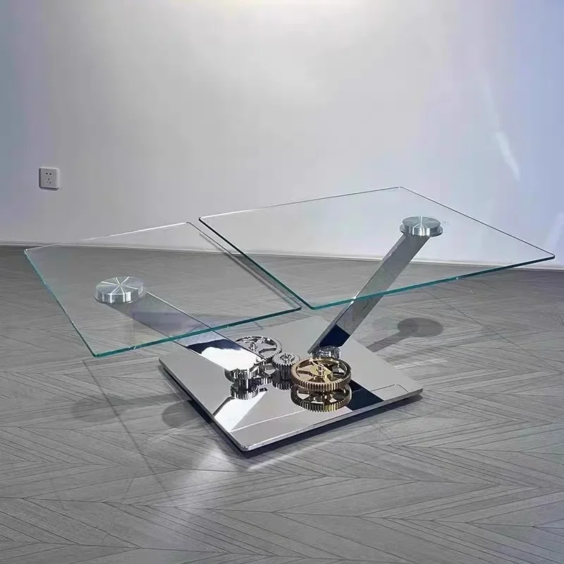 Designer stainless steel glass square coffee table rotating mechanical coffee table
Designer stainless steel glass square coffee table rotating mechanical coffee table
