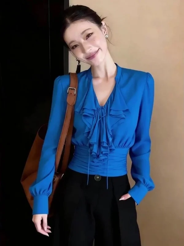 Blue Shirt Women's Elegant Slim Fit Luxury Anti-Aging Beautiful Unique Stylish French Style Long Sleeve V-Neck Regular Length
Blue Shirt Women's Elegant Slim Fit Luxury Anti-Aging Beautiful Unique Stylish French Style Long Sleeve V-Neck Regular Length