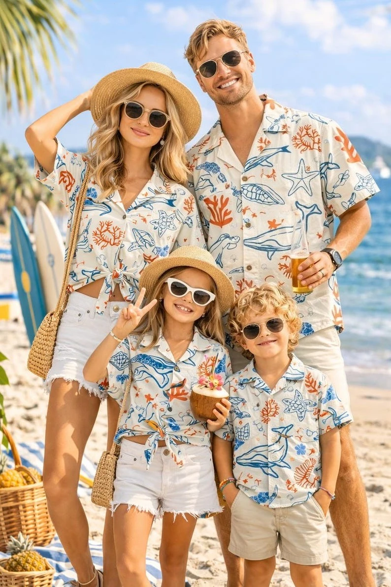 Ocean Coral Reef Family Hawaiian Shirt Tropical Marine Life Button Shirt Blue and White Sea Breeze Beach Vacation Pretend
Ocean Coral Reef Family Hawaiian Shirt Tropical Marine Life Button Shirt Blue and White Sea Breeze Beach Vacation Pretend
