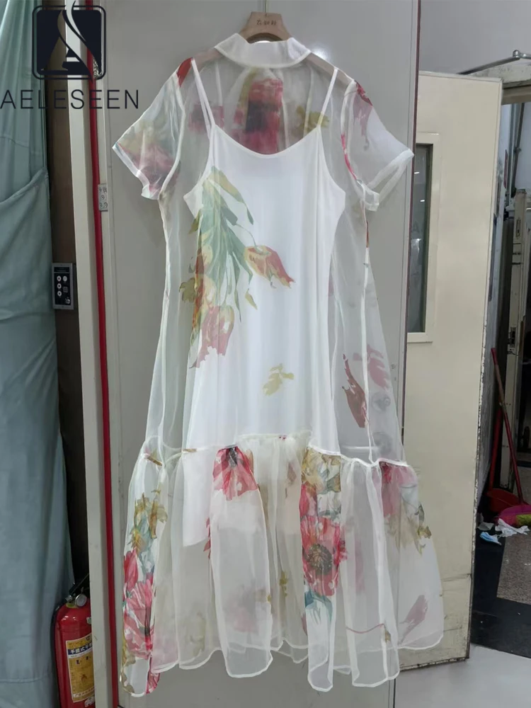AELESEEN Loose Casual Midi Dress Women Spring Summer Short Sleeve Flower Print See-through Belt Turtleneck With Lining Party
AELESEEN Loose Casual Midi Dress Women Spring Summer Short Sleeve Flower Print See-through Belt Turtleneck With Lining Party