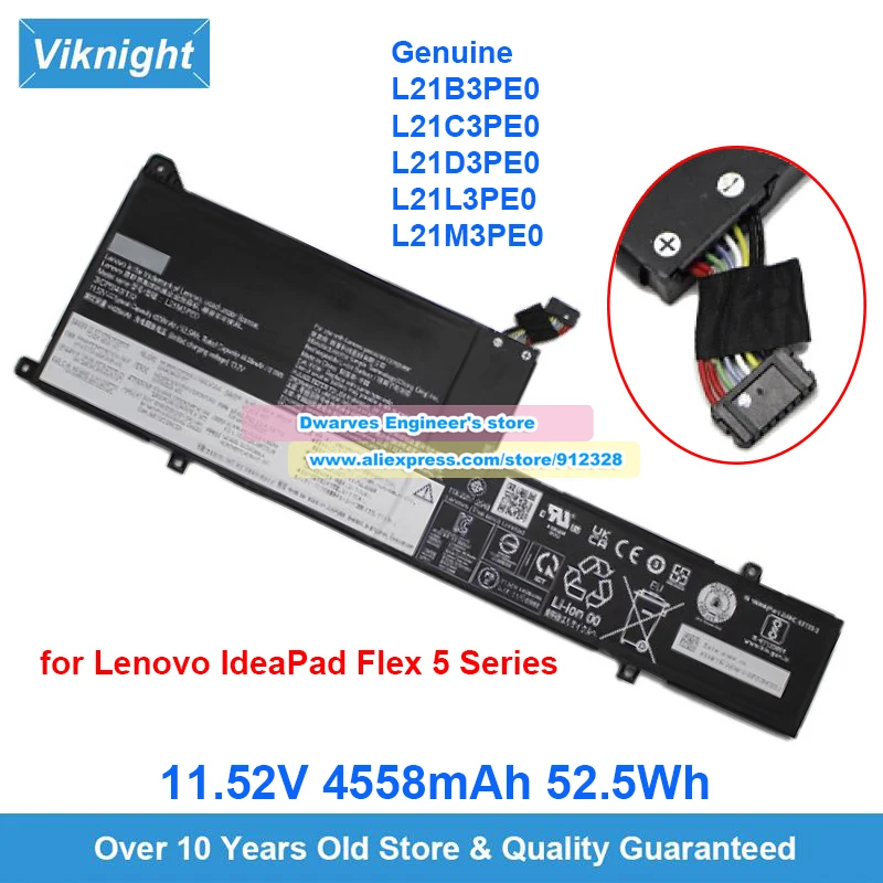 Genuine L21M3PE0 Battery L21C3PE0 L21D3PE0 L21L3PE0 L21B3PE0 11.52V 4558mAh 52.5Wh for Lenovo IdeaPad Flex 5 Series 14/16ABR8
Genuine L21M3PE0 Battery L21C3PE0 L21D3PE0 L21L3PE0 L21B3PE0 11.52V 4558mAh 52.5Wh for Lenovo IdeaPad Flex 5 Series 14/16ABR8