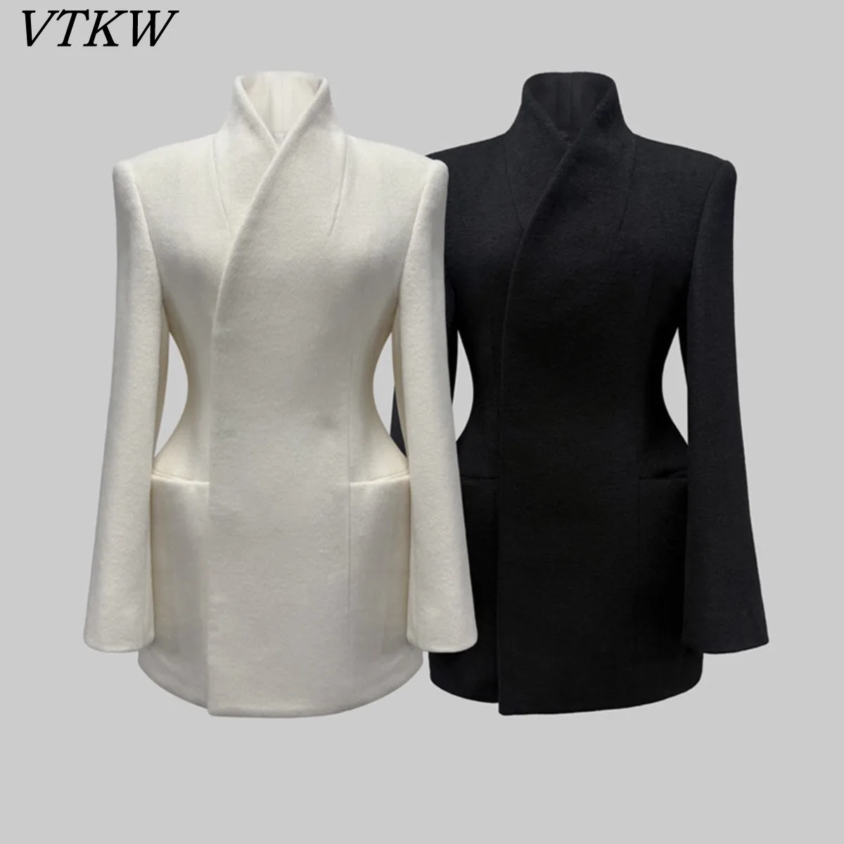 VTKW 2026 New Women Wool Coat Stand Collar Wrap Front Fitted Waist Flared Sleeve Pockets Elegant Office Wear
VTKW 2026 New Women Wool Coat Stand Collar Wrap Front Fitted Waist Flared Sleeve Pockets Elegant Office Wear