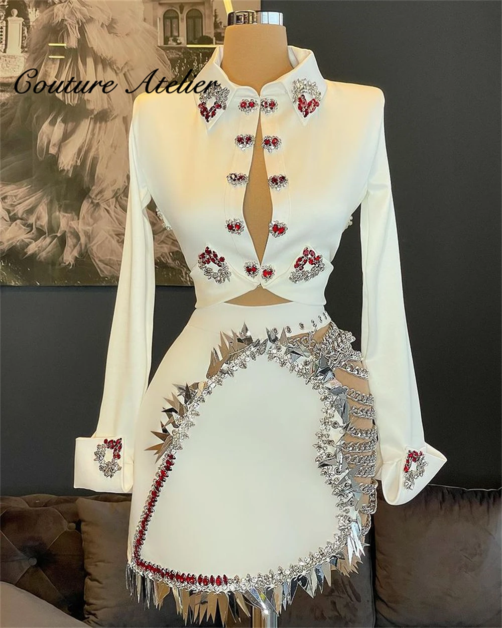 White Mermaid Prom Dresses Beaded Crystals Homecoming Dress Long Sleeve Party Gown Mini Cocktail Gowns Backless robe de bal
White Mermaid Prom Dresses Beaded Crystals Homecoming Dress Long Sleeve Party Gown Mini Cocktail Gowns Backless robe de bal