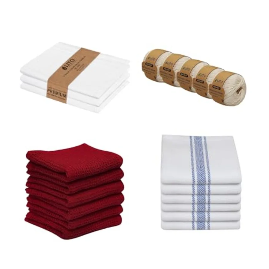 Kitchen Essentials Bundle 3 Flour Sack Towels 6 Black Dish Towels 6 Red Waffle Cloths 5 Rolls Butcher's Twine 2mm x 200ft Cotto
Kitchen Essentials Bundle 3 Flour Sack Towels 6 Black Dish Towels 6 Red Waffle Cloths 5 Rolls Butcher's Twine 2mm x 200ft Cotto