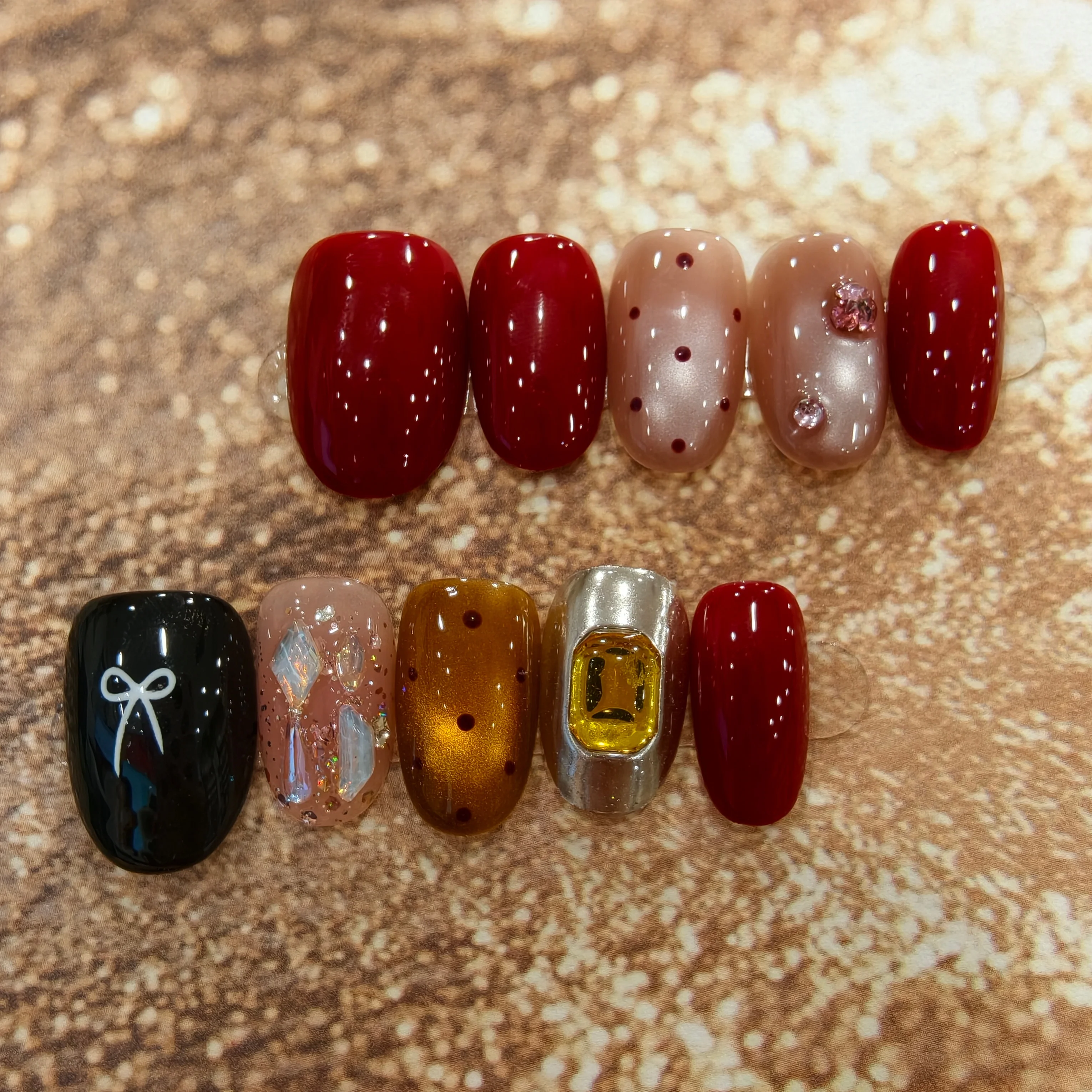 10Pcs Handmade Press On Nails Short Oval Red&Black Fake Nails With 3D Bow Glitter Decor Reusable Acrylic False Nails For Women
10Pcs Handmade Press On Nails Short Oval Red&Black Fake Nails With 3D Bow Glitter Decor Reusable Acrylic False Nails For Women