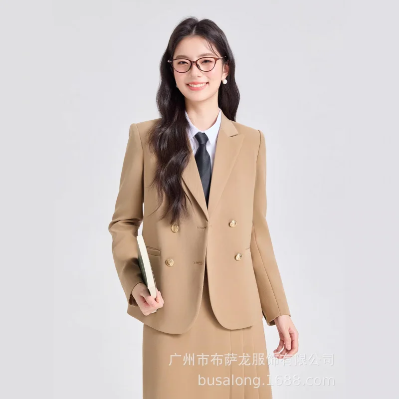 Khaki long-sleeved blazer with a small suit collar, women's skirt two-piece set, cross-border foreign trade, suitable for spring
Khaki long-sleeved blazer with a small suit collar, women's skirt two-piece set, cross-border foreign trade, suitable for spring