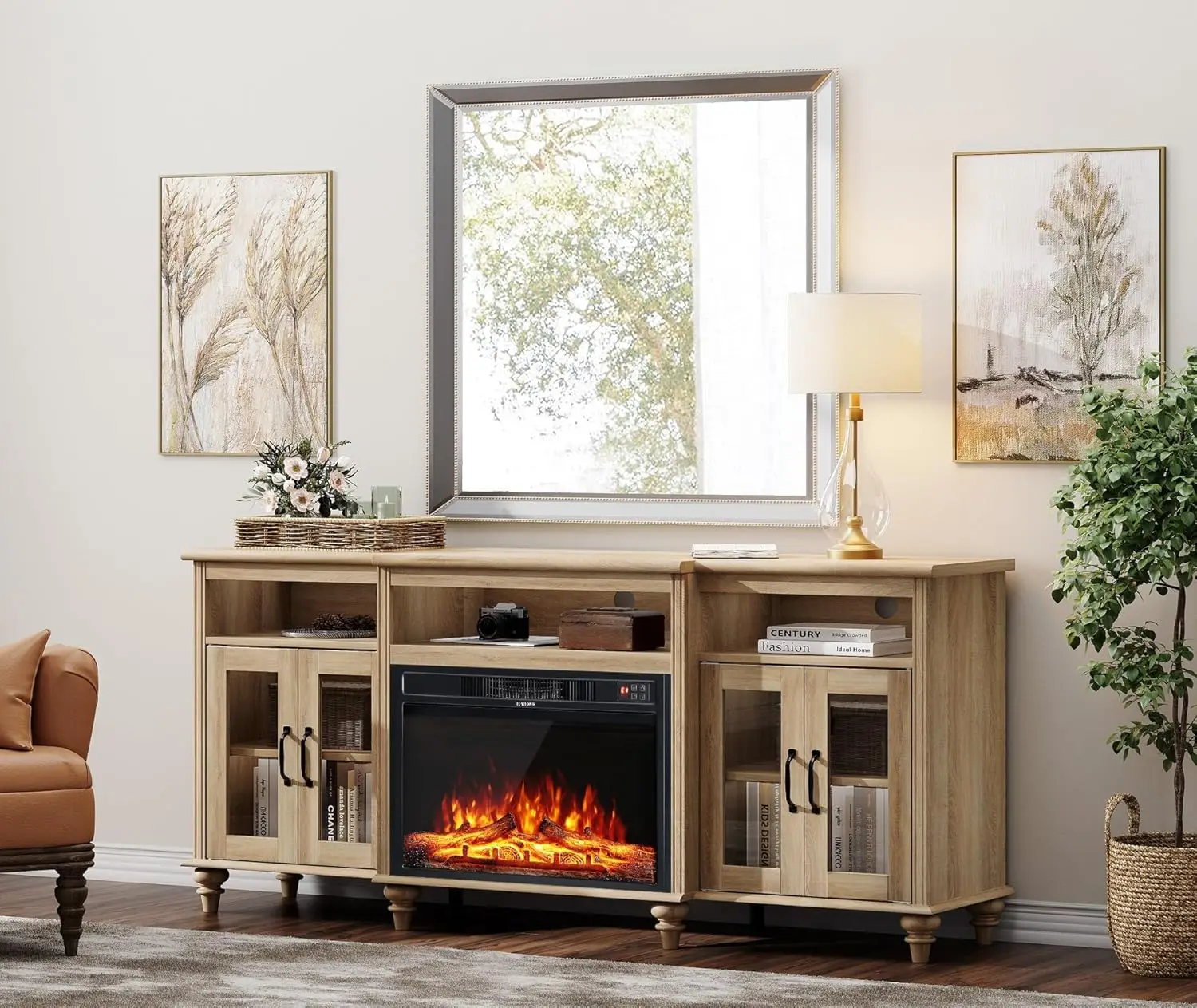 Farmhouse Fireplace TV Stand for 75 inch TV, Highboy Entertainment Center with 26'' Electric Fireplace & Glass Door Cabin
Farmhouse Fireplace TV Stand for 75 inch TV, Highboy Entertainment Center with 26'' Electric Fireplace & Glass Door Cabin