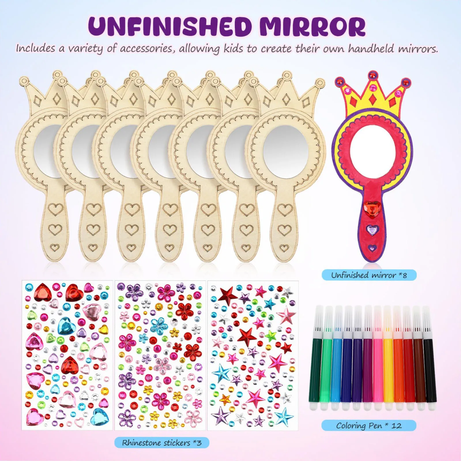 8Pcs Wooden Mirror Craft Kids Decorate Mirrors Unfinished Wooden Princess Mirror Crafts With Paintbrushes Birthday Party Gift
8Pcs Wooden Mirror Craft Kids Decorate Mirrors Unfinished Wooden Princess Mirror Crafts With Paintbrushes Birthday Party Gift