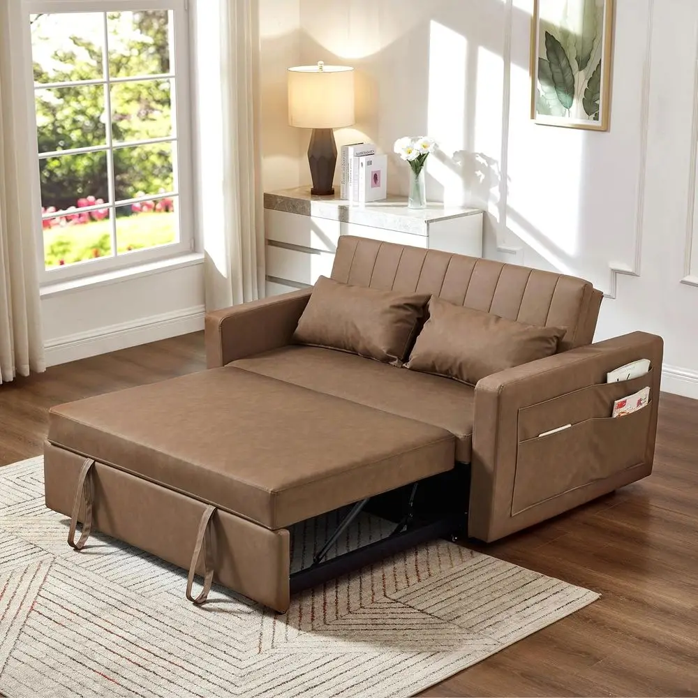 55 Leather Sleeper Sofa Bed, Pull-Out Couch, Loveseat with Storage, Convertible Sofa for Living Room and Bedroom, Brown
55 Leather Sleeper Sofa Bed, Pull-Out Couch, Loveseat with Storage, Convertible Sofa for Living Room and Bedroom, Brown