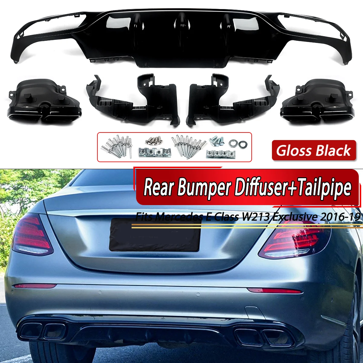Rear Bumper Diffuser Lip for 2017-2020 Mercedes Benz W213 E200 E300 E250 Standard E63 Style with Tailpipes Exhaust Bodykit
Rear Bumper Diffuser Lip for 2017-2020 Mercedes Benz W213 E200 E300 E250 Standard E63 Style with Tailpipes Exhaust Bodykit