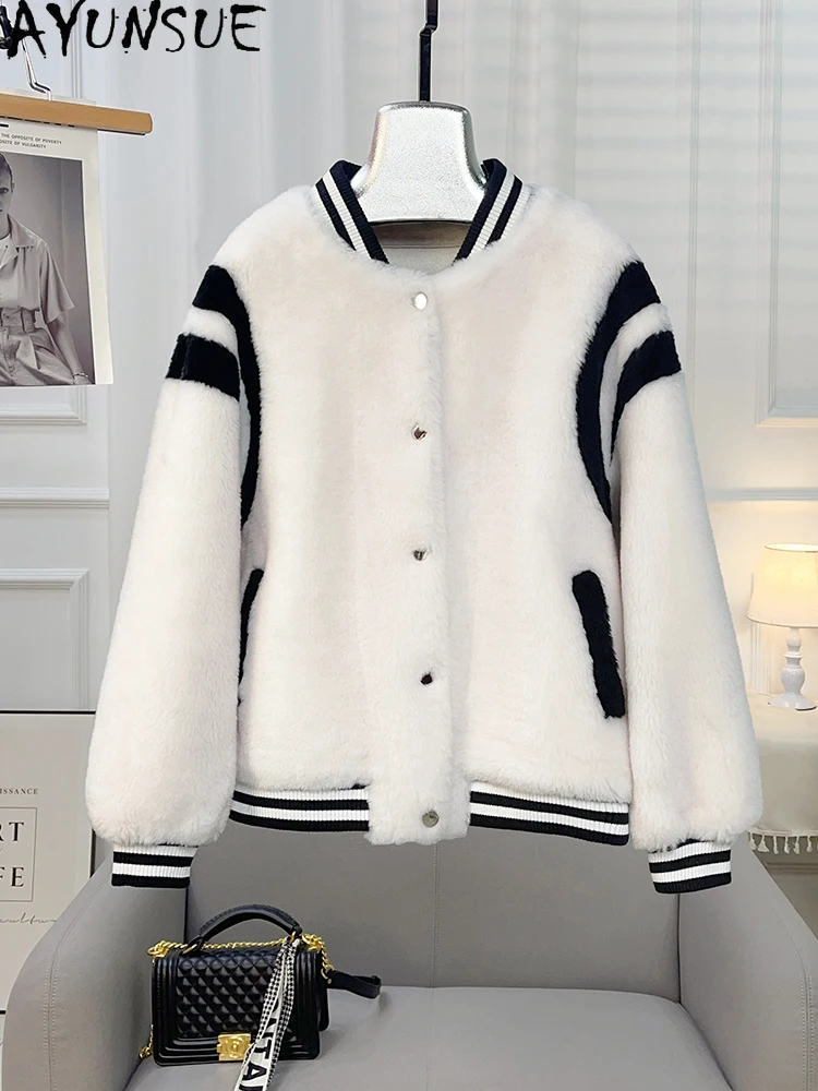 AYUNSUE женская куртка из 100% натуральной шерсти, осень-зима 2022, бейсбольная куртка из меха ягненка, женская одежда, верхняя одежда, новинка Abrigo Mujer 
AYUNSUE женская куртка из 100% натуральной шерсти, осень-зима 2022, бейсбольная куртка из меха ягненка, женская одежда, верхняя одежда, новинка Abrigo Mujer