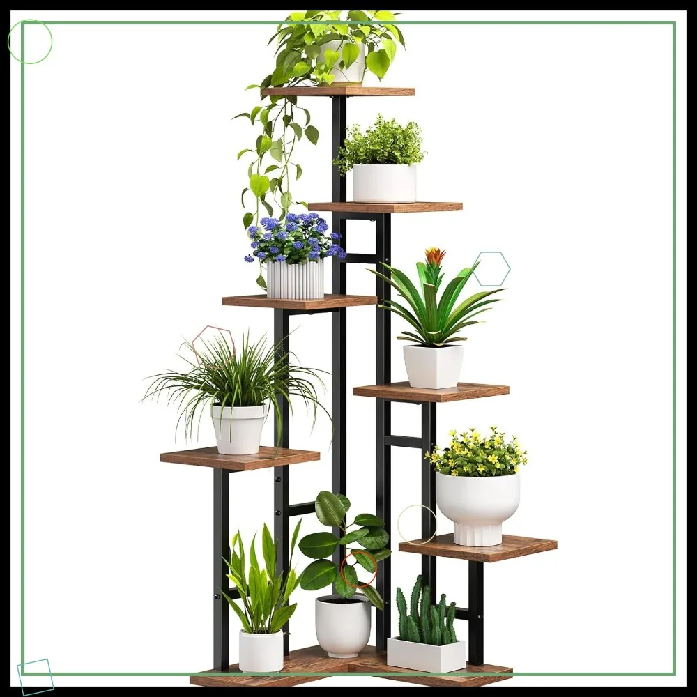 7-ярусная угловая подставка для растений, квадратная полка-органайзер для цветов для гостиной, балкона, патио в деревенском стиле, коричнево-черная
7-ярусная угловая подставка для растений, квадратная полка-органайзер для цветов для гостиной, балкона, патио в деревенском стиле, коричнево-черная