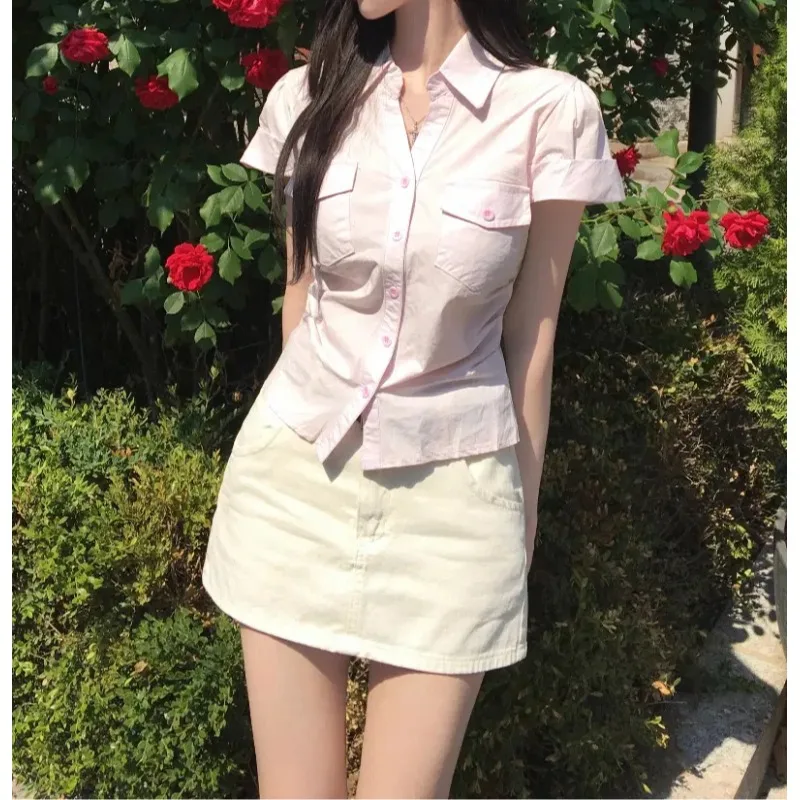 Elegant Pure Color Slim Fit Shirt with Turn-down Collar Short Sleeve Korean Style Breathable Cotton Women's Inner Wear
Elegant Pure Color Slim Fit Shirt with Turn-down Collar Short Sleeve Korean Style Breathable Cotton Women's Inner Wear
