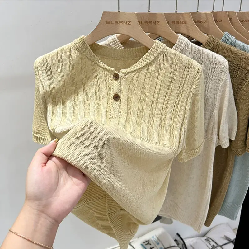 Ice Silk Knitted Short-sleeved T-shirt Women's Spring Summer New French Loose Half-sleeved T-shirt Thin Top
Ice Silk Knitted Short-sleeved T-shirt Women's Spring Summer New French Loose Half-sleeved T-shirt Thin Top