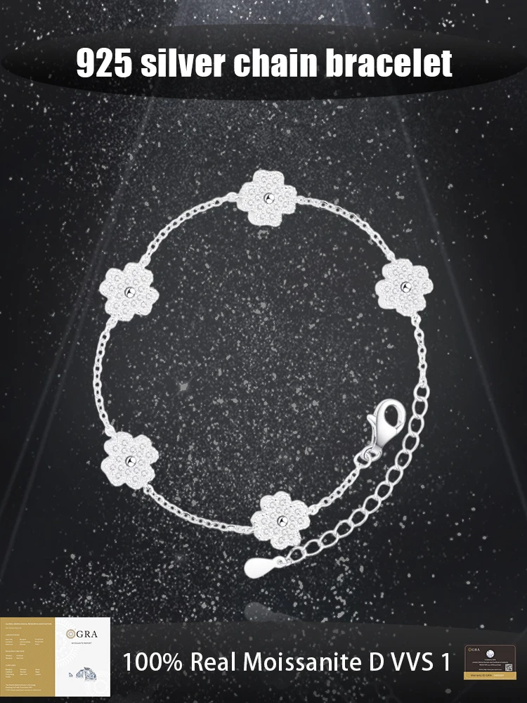 925 silver chain bracelet Moissanite Bracelet romantic Light luxury Diamond Bracelets Sparkling Five Flowers Girl Birthday Gift
925 silver chain bracelet Moissanite Bracelet romantic Light luxury Diamond Bracelets Sparkling Five Flowers Girl Birthday Gift