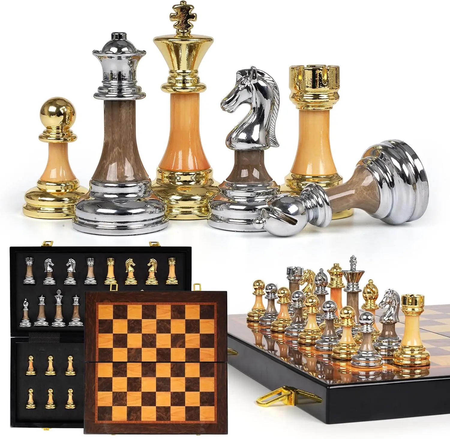 17" Wooden Chess Set with Weighted Metal & Acrylic Pieces, 3.5" King, Foldable Tournament Board for Adults and Kids
17" Wooden Chess Set with Weighted Metal & Acrylic Pieces, 3.5" King, Foldable Tournament Board for Adults and Kids