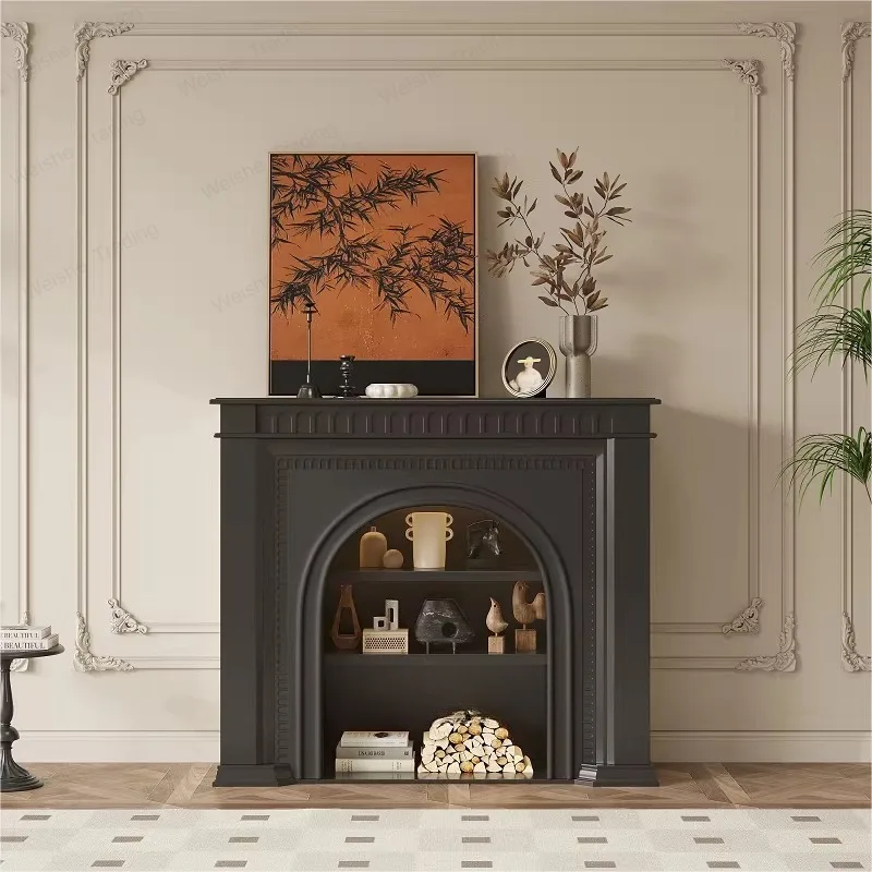 Black fireplace decorative cabinet living room background wall American retro entrance cabinet
Black fireplace decorative cabinet living room background wall American retro entrance cabinet