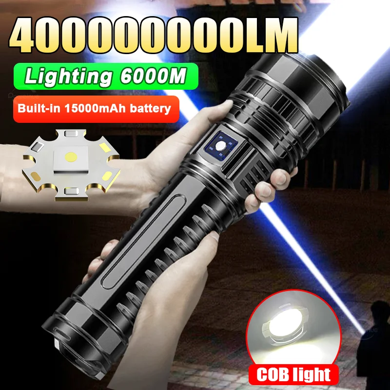40000000LM Super Bright Flashlight 15000mAh Rechargeable Led Torch Long Range 6000m Tactical Flashlight Powerful Camping Lantern
40000000LM Super Bright Flashlight 15000mAh Rechargeable Led Torch Long Range 6000m Tactical Flashlight Powerful Camping Lantern