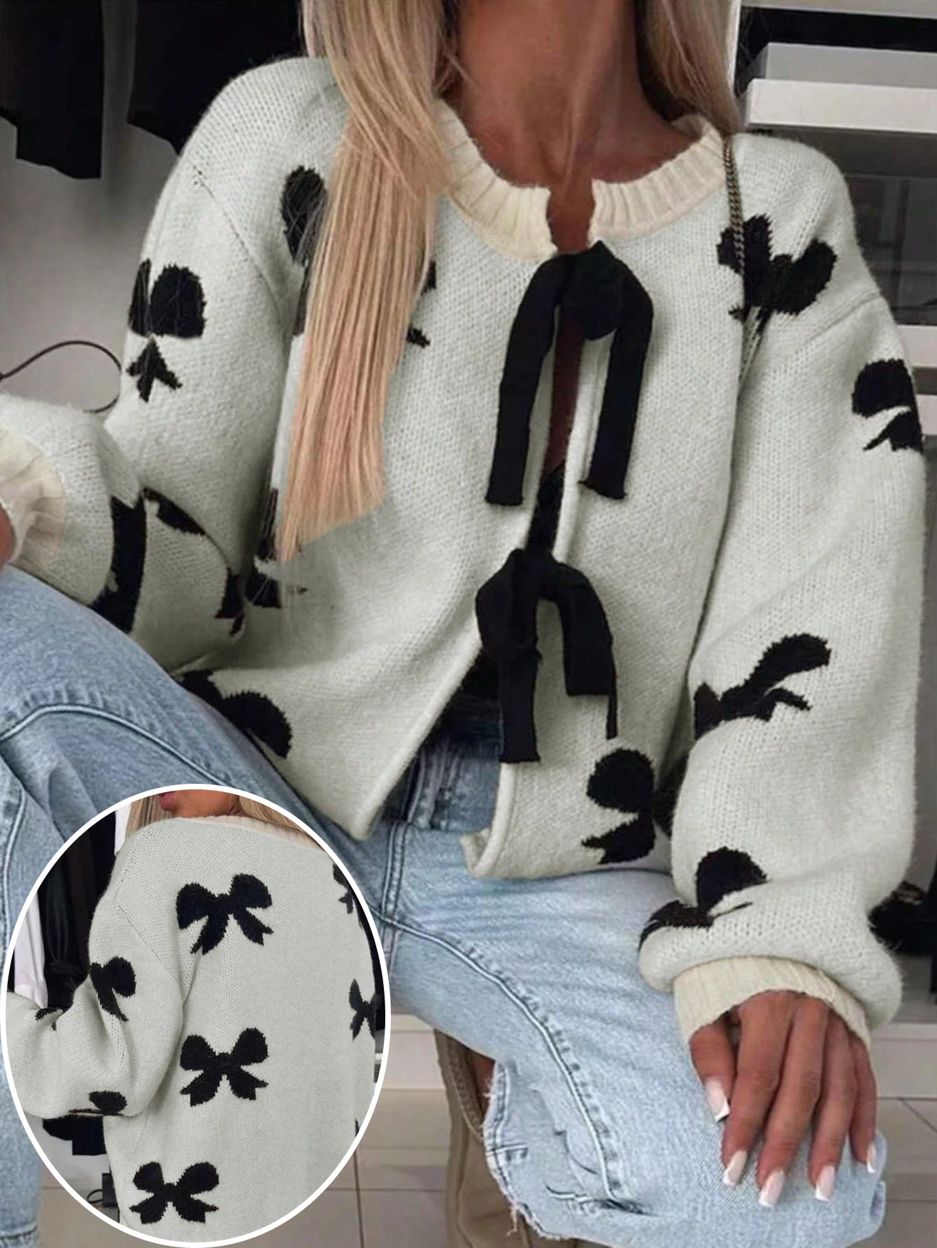 Plus Size Women Knit Cardigan Sweater Crew Neck Black Bow Tie Detail Long Sleeve Casual Loungewear Autumn Winter
Plus Size Women Knit Cardigan Sweater Crew Neck Black Bow Tie Detail Long Sleeve Casual Loungewear Autumn Winter