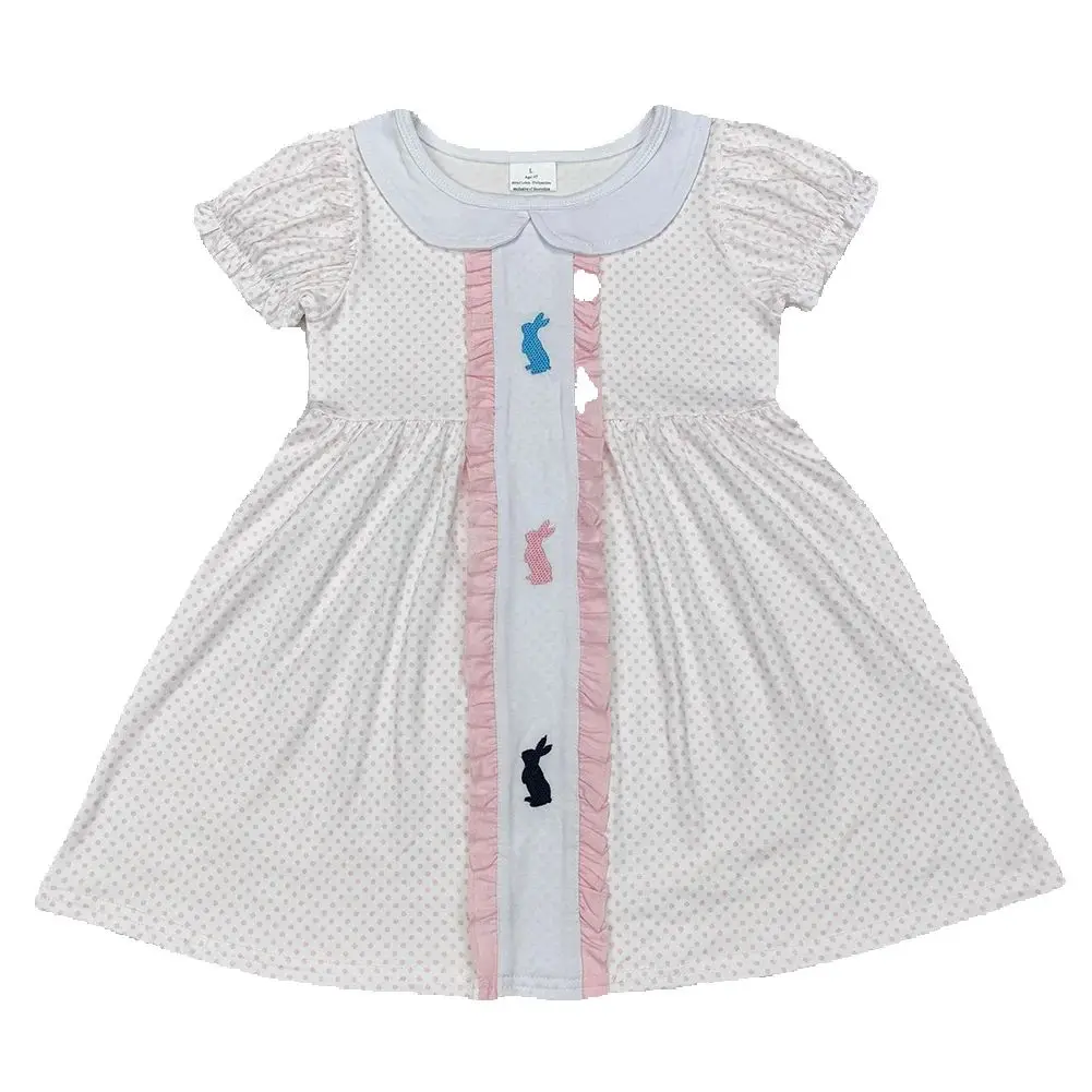 3.15 GSD1771Easter Rabbit Embroidery Pink Polka Dot Ruffle Collar White Short Sleeve Girl Dress Cute Children's Fashion Clothing
3.15 GSD1771Easter Rabbit Embroidery Pink Polka Dot Ruffle Collar White Short Sleeve Girl Dress Cute Children's Fashion Clothing