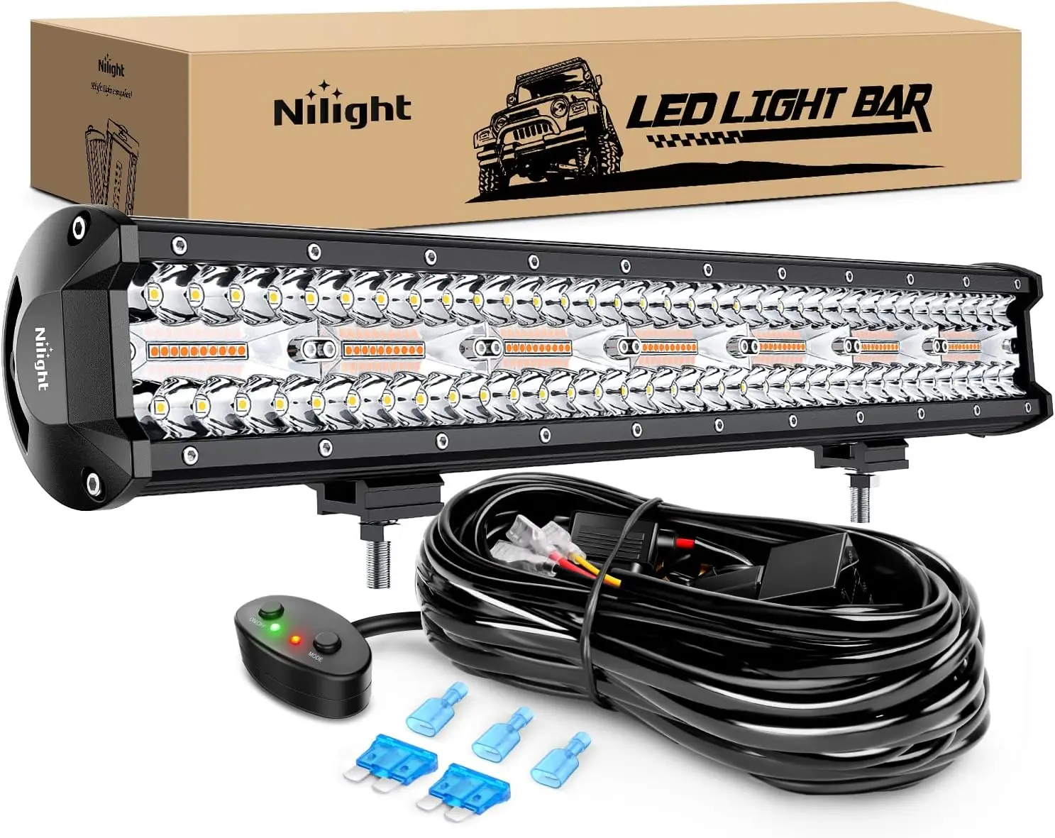 20-Inch 420W LED Light Bar with Spot/Flood Beams, Amber/White Strobe, 6 Modes, Memory Function for Off-Road Vehicles
20-Inch 420W LED Light Bar with Spot/Flood Beams, Amber/White Strobe, 6 Modes, Memory Function for Off-Road Vehicles
