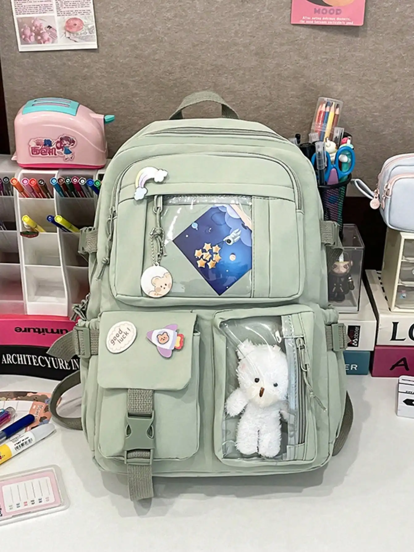Large Capacity,Waterproof,Portable Release Buckle Decor Classic Backpack With Cartoon Bear Bag Charm For Teen Girls Women Colleg
Large Capacity,Waterproof,Portable Release Buckle Decor Classic Backpack With Cartoon Bear Bag Charm For Teen Girls Women Colleg