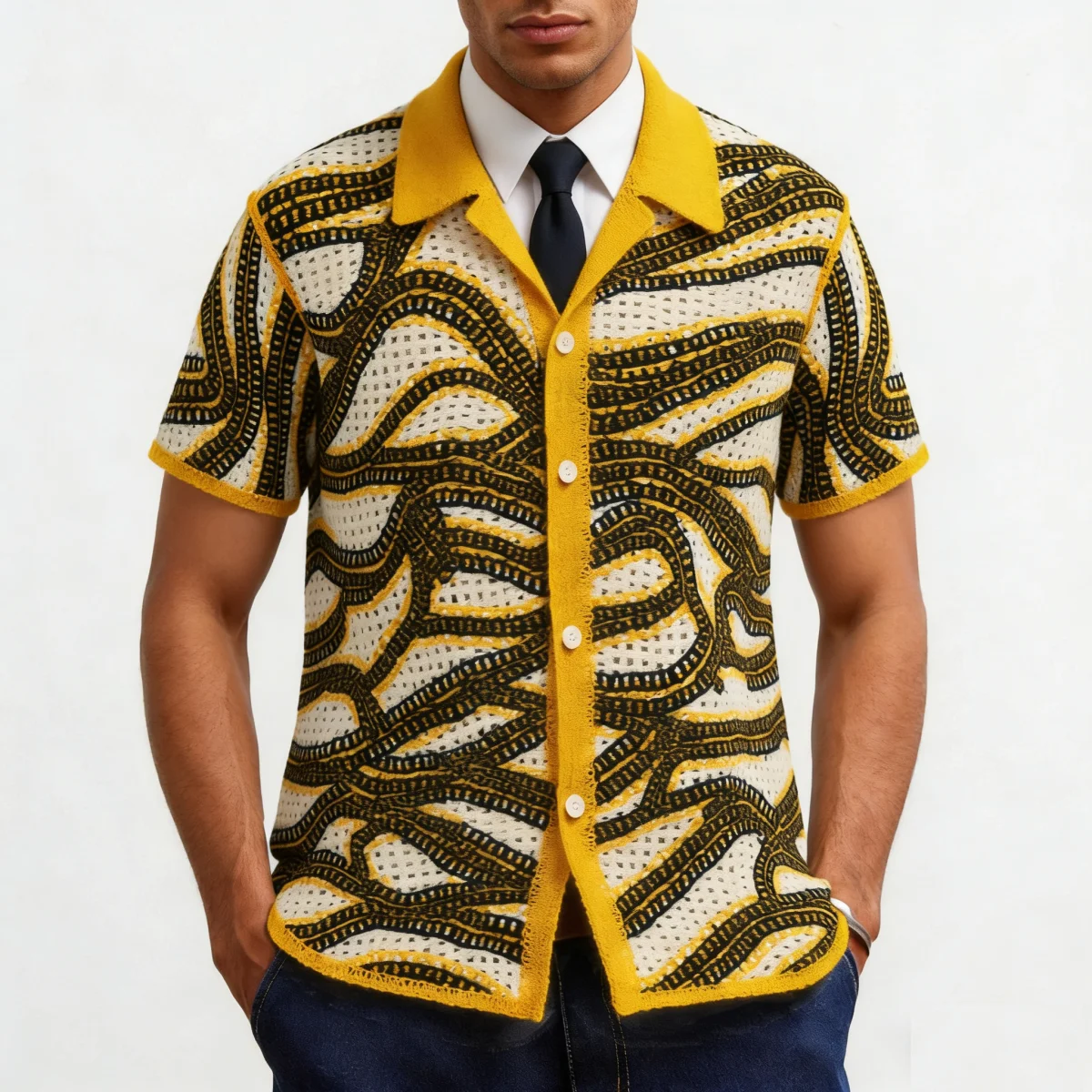 Men's 2026 Summer New Style American-Style Textured Striped Knitwear Retro Hollow Jacquard Short-Sleeved Sweater Cardigan Polo Shirt
Men's 2026 Summer New Style American-Style Textured Striped Knitwear Retro Hollow Jacquard Short-Sleeved Sweater Cardigan Polo Shirt