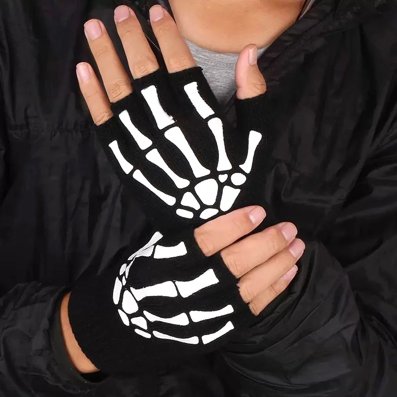 Gothic Punk Gloves Unisex Halloween Skeleton Skull Half Finger Gloves Glow in The Dark Fingerless Stretch Knitted Winter Mittens
Gothic Punk Gloves Unisex Halloween Skeleton Skull Half Finger Gloves Glow in The Dark Fingerless Stretch Knitted Winter Mittens