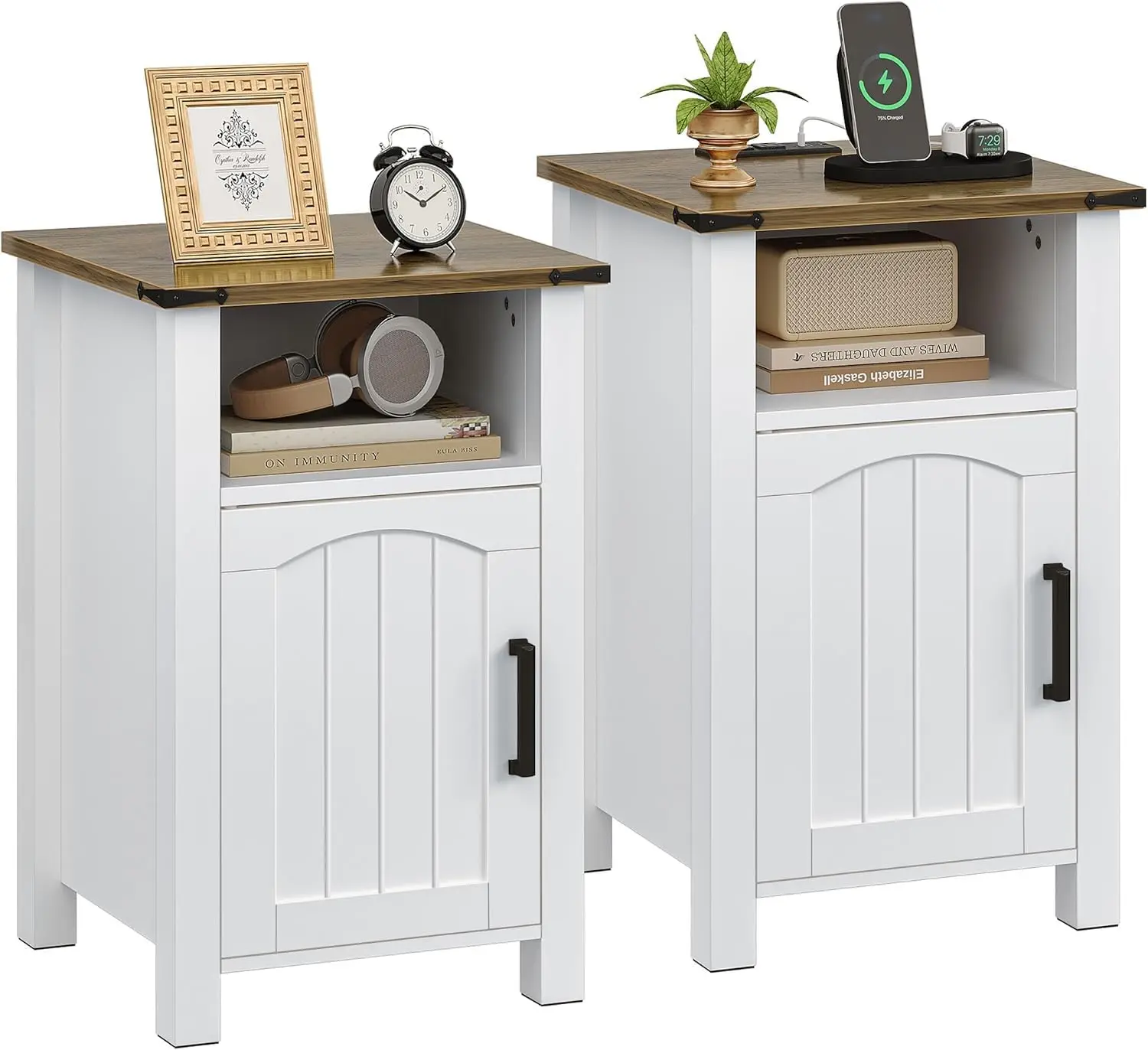 Farmhouse Nightstand Set with USB/Type-C, White+Walnut, 2 Pack
Farmhouse Nightstand Set with USB/Type-C, White+Walnut, 2 Pack