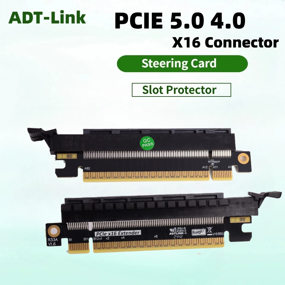 PCI-E 5.0 4.0 X16 Adapter PCI Express 5.0 16X Male to 16X Female Slot Protector Riser Card 180 Degree Extender for Graphics GPUs