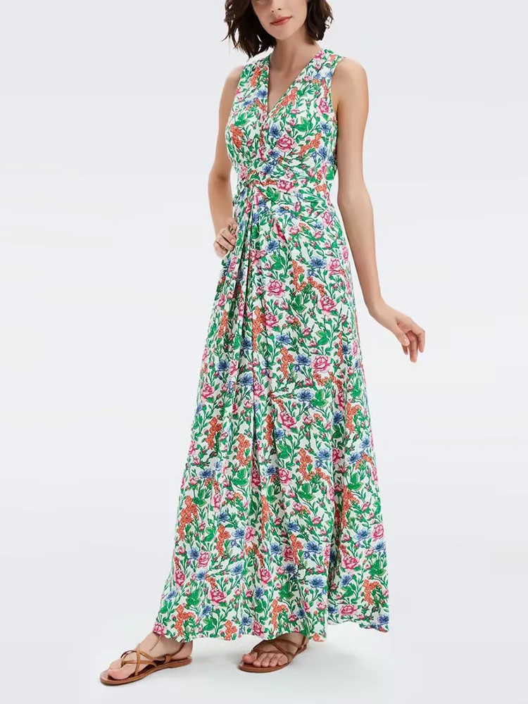 Retro Floral Print V-neck Midi Dress Women's Sleeveless Waist Slimming Pleated long dress Ladies Holiday Clothes
Retro Floral Print V-neck Midi Dress Women's Sleeveless Waist Slimming Pleated long dress Ladies Holiday Clothes