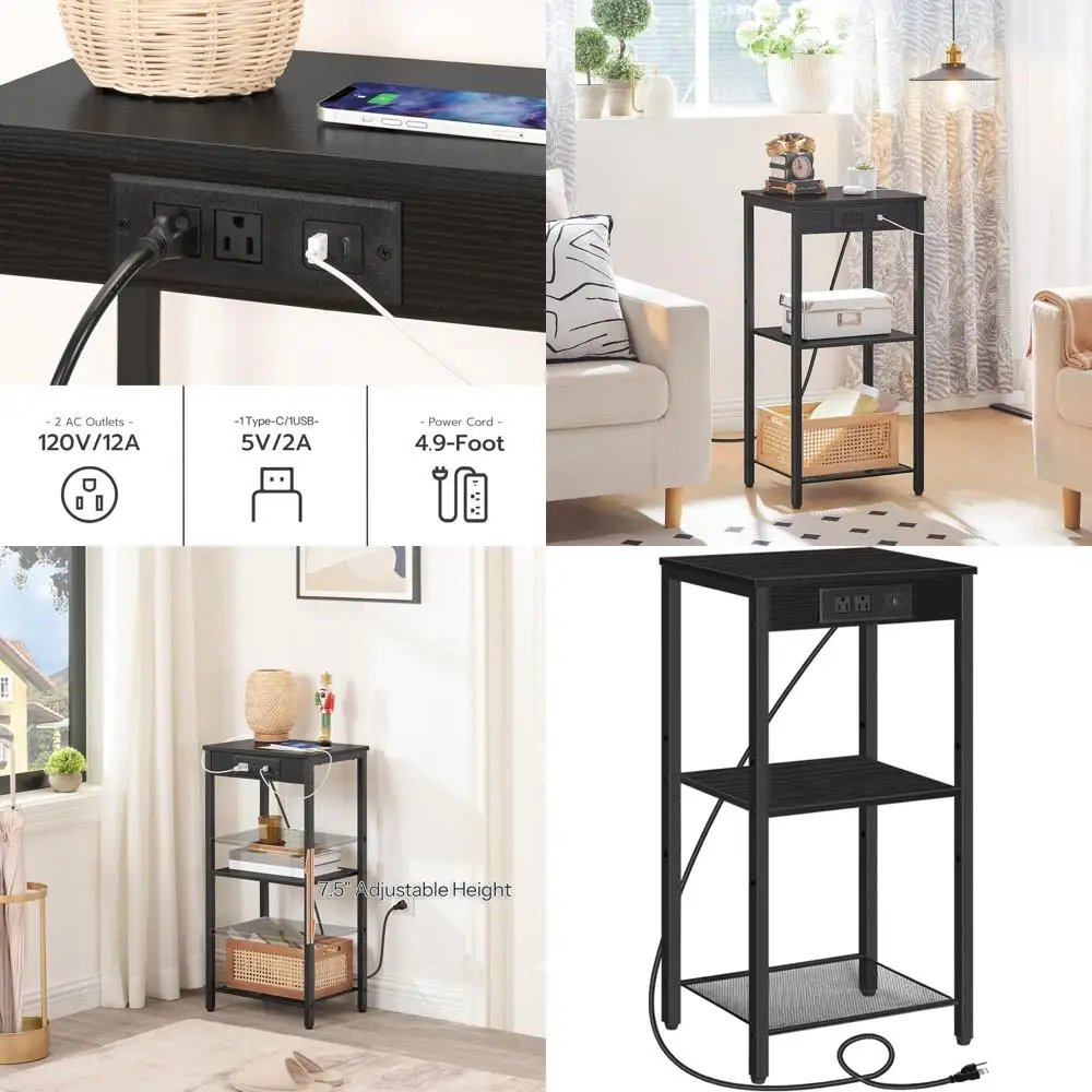 30 Inch Tall End Table with Charging Station, 3-Tier Adjustable Shelving for Living Spaces in Black
30 Inch Tall End Table with Charging Station, 3-Tier Adjustable Shelving for Living Spaces in Black