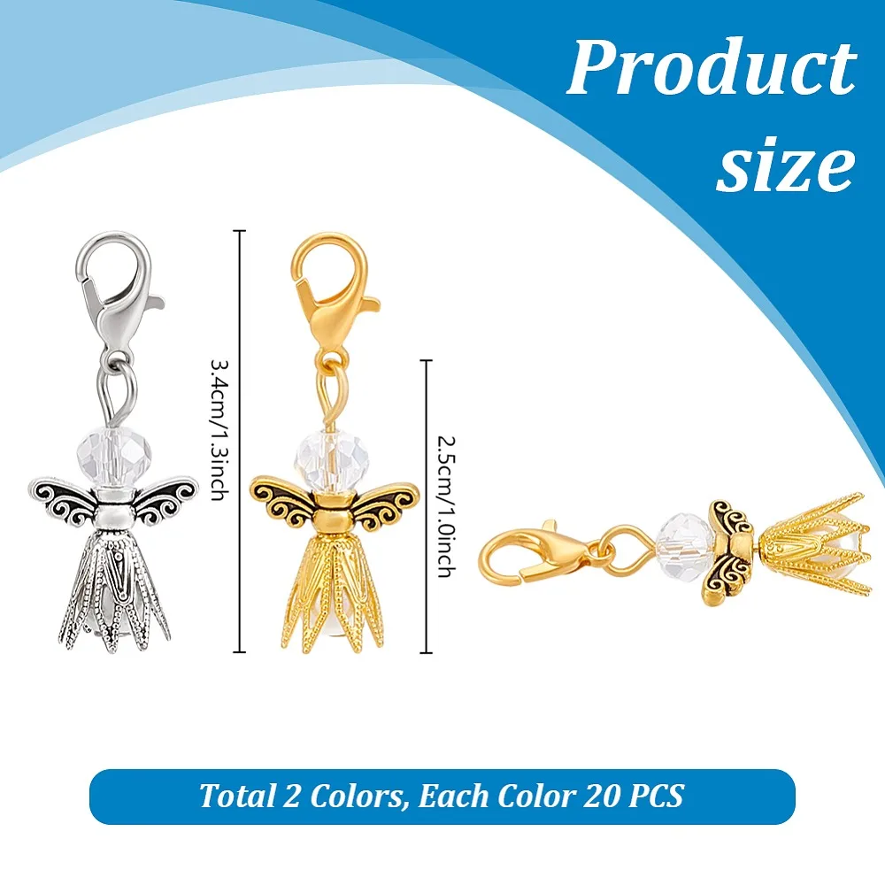 40Pcs 2 Colors White Glass Pearl with Alloy Angel Pendant Decoration with Lobster Claw Clasps Platinum Golden 34mm 20pcs/color
40Pcs 2 Colors White Glass Pearl with Alloy Angel Pendant Decoration with Lobster Claw Clasps Platinum Golden 34mm 20pcs/color