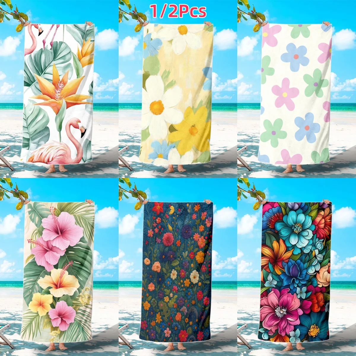 1/2Pcs Watercolour Tropical Flamingo & Bird of Paradise Floral Beach Towel,For Outdoor Camping Beach Seaside Swimming Pool
1/2Pcs Watercolour Tropical Flamingo & Bird of Paradise Floral Beach Towel,For Outdoor Camping Beach Seaside Swimming Pool
