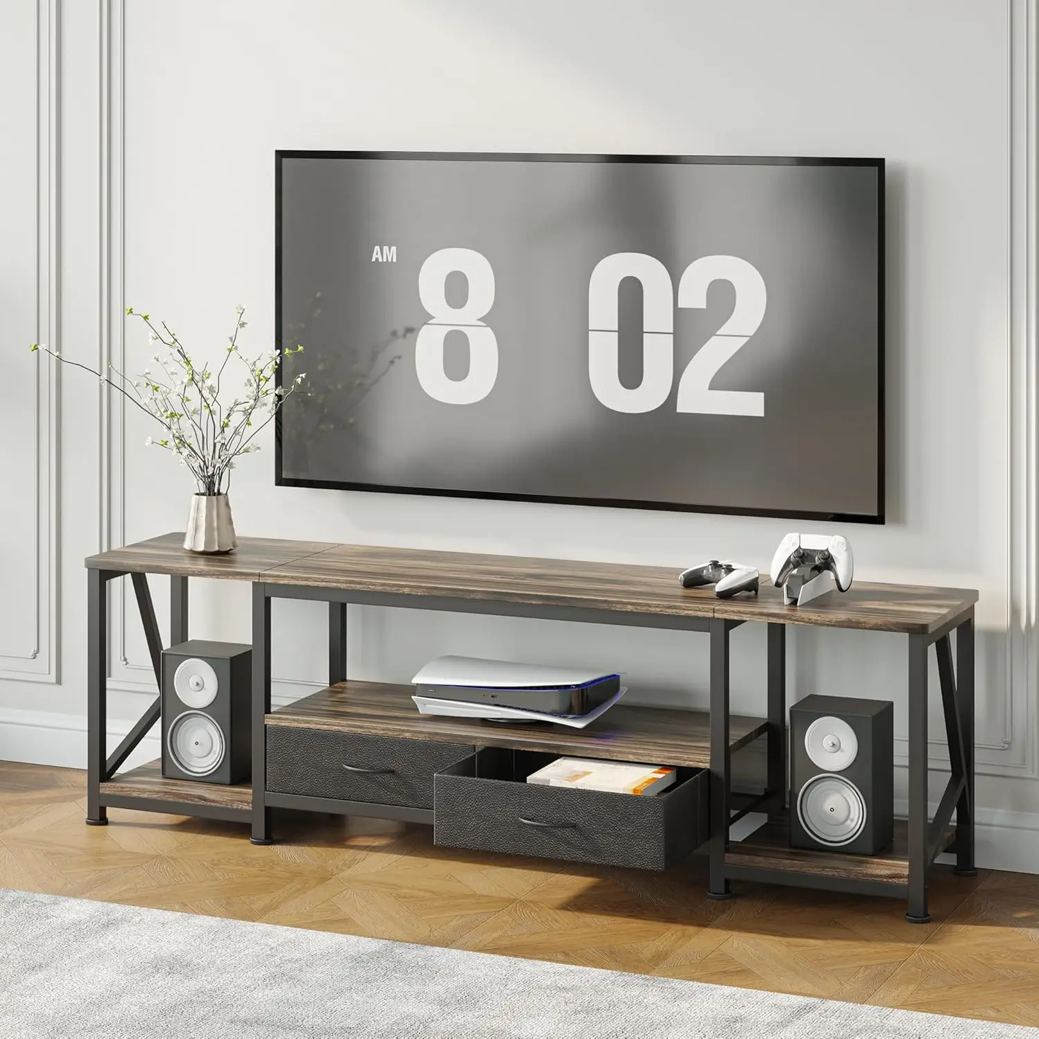 Industrial TV Stand Console Fabric Drawers Open Storage Living Room Bedroom 63in Rustic Customized
Industrial TV Stand Console Fabric Drawers Open Storage Living Room Bedroom 63in Rustic Customized
