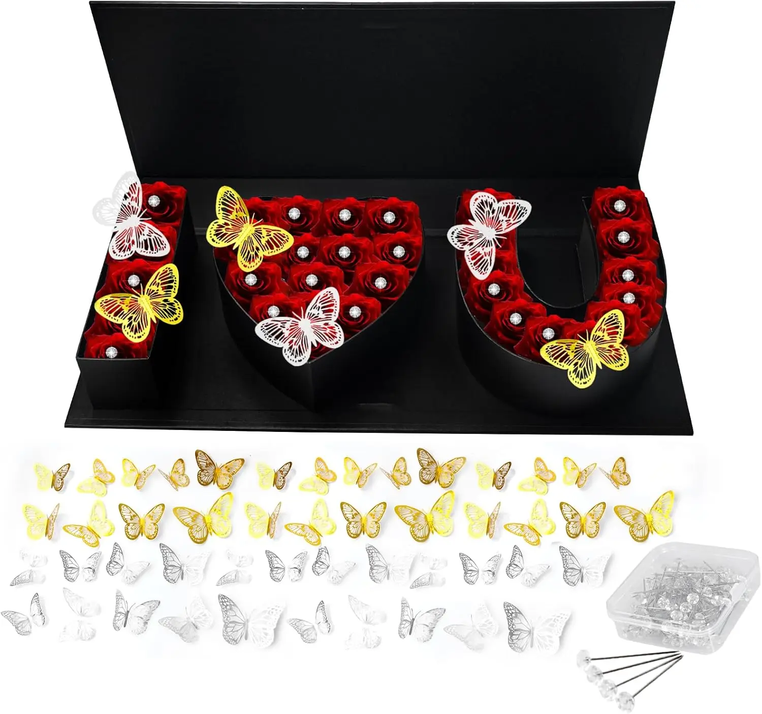 Подарочная коробка для цветов «Я люблю тебя», 149 шт., с пластиковым вкладышем, в форме буквы, заполняемая, черная, для поделок своими руками
Подарочная коробка для цветов «Я люблю тебя», 149 шт., с пластиковым вкладышем, в форме буквы, заполняемая, черная, для поделок своими руками