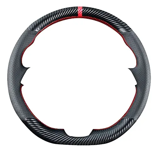 15-Inch Black Perforated Steering Wheel Cover With Carbon Fiber Design And Red Contrast Seam For VW 2015–2021 Models
15-Inch Black Perforated Steering Wheel Cover With Carbon Fiber Design And Red Contrast Seam For VW 2015–2021 Models