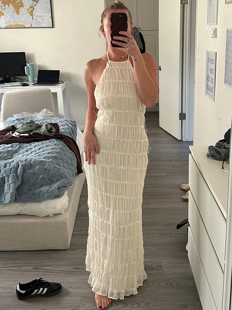 Sibybo Halter Sleeveless Ruched Maxi Dress For Women Robes Summer Ruffles Backless Lace Up Slim Long Dresses Vestido Fashion
Sibybo Halter Sleeveless Ruched Maxi Dress For Women Robes Summer Ruffles Backless Lace Up Slim Long Dresses Vestido Fashion