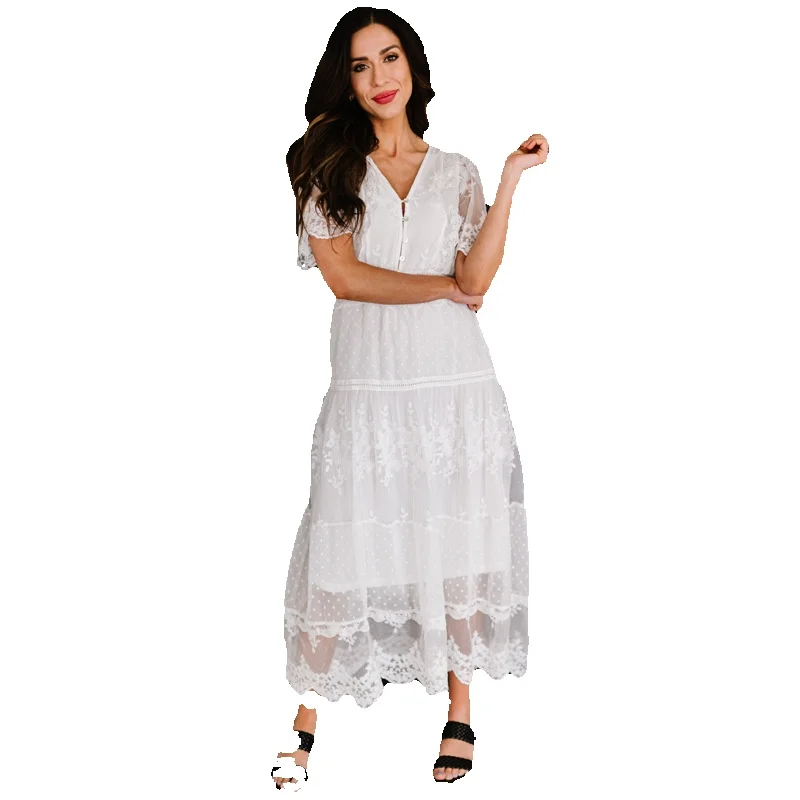 Simple And Fashionable Lace Dress, New Summer V-Neck Pullover, Solid Color Long Dress 611452
Simple And Fashionable Lace Dress, New Summer V-Neck Pullover, Solid Color Long Dress 611452