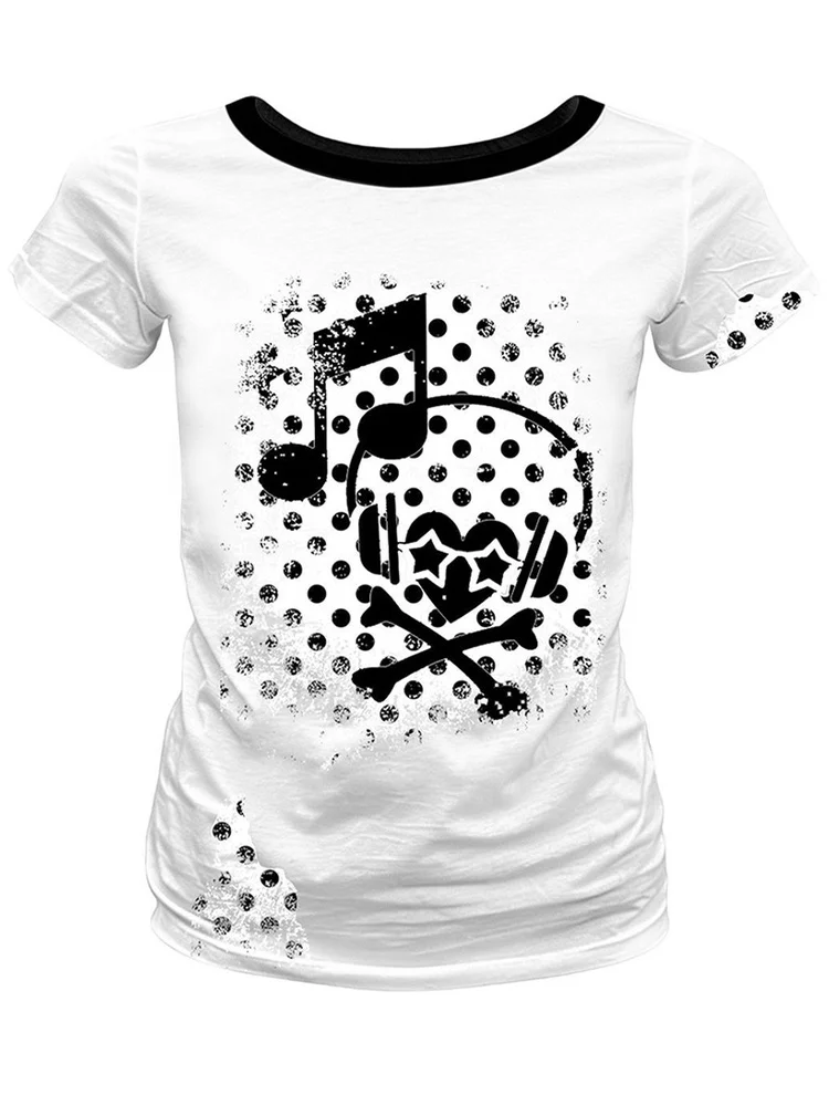 Y2k subculture splicing round neck shoulder short sleeved women's headphones skull wave point slim fit T-shirt new casual top
Y2k subculture splicing round neck shoulder short sleeved women's headphones skull wave point slim fit T-shirt new casual top