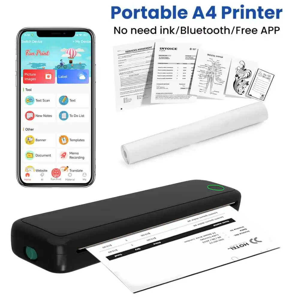 A4 Portable Thermal Printer Inkless Bluetooth A4 Mobile Phone Printer with Printing Paper Document Printer for Office Work Home
A4 Portable Thermal Printer Inkless Bluetooth A4 Mobile Phone Printer with Printing Paper Document Printer for Office Work Home